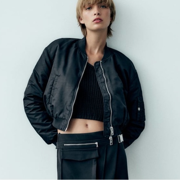 🖤 Crop Nylon Bomber Jacket & Zippered Nylon Skirt Set 🖤 - Picture 5 of 6